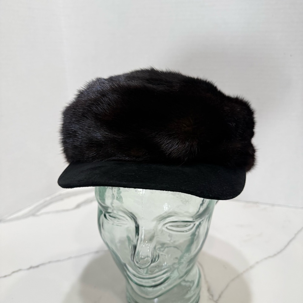 Vincenza Womens Hat Faux Fur Pleather Bill Newsboy Brownish black Cap Hat Vogue